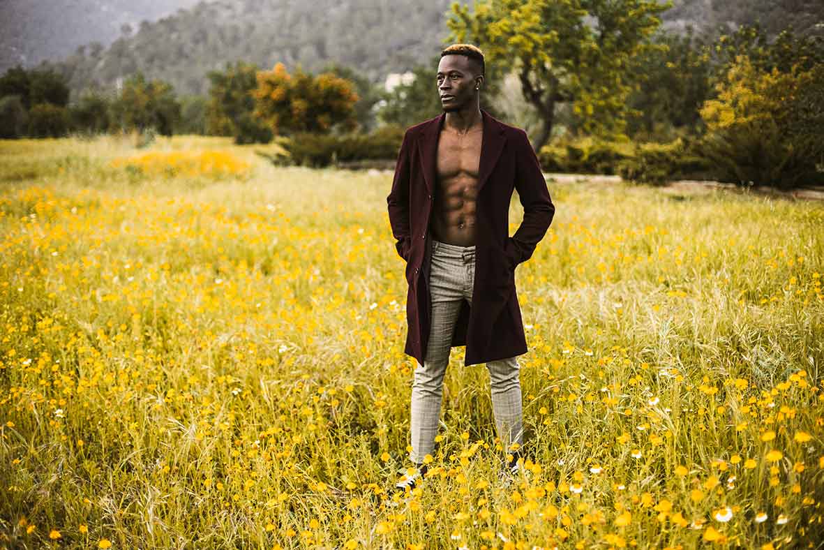 "ALT"model photo shoot in mallorca with coat"