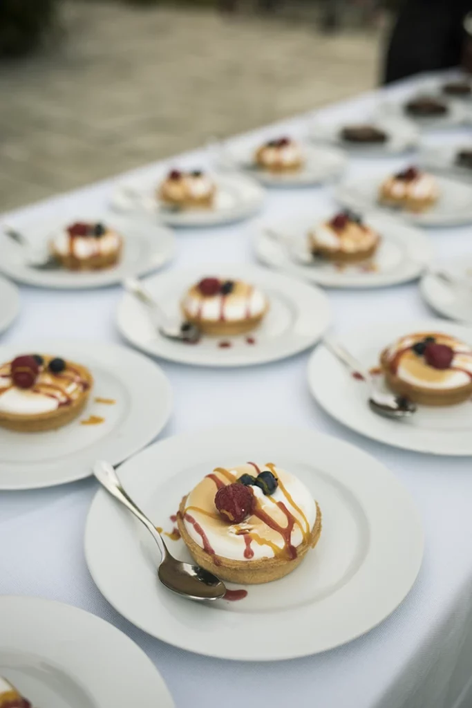 Elegant desserts served at a luxury wedding in Sitges.