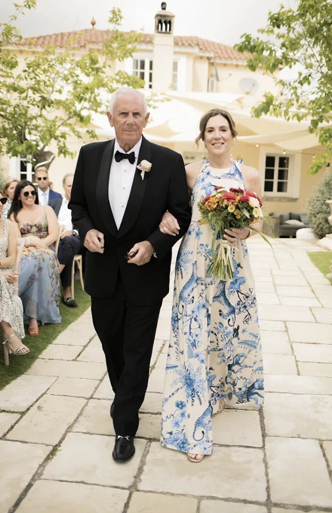 Father walking the bride down the aisle at a luxury wedding in Sitges.