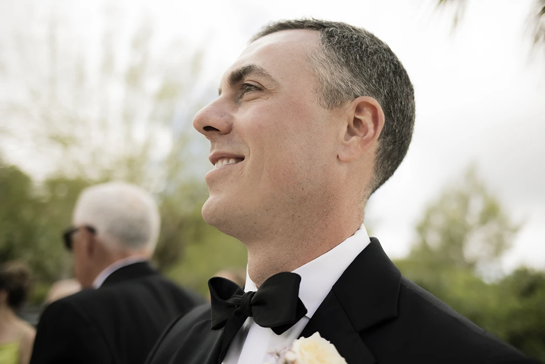 Groom smiling before the ceremony at a luxury wedding in Sitges.