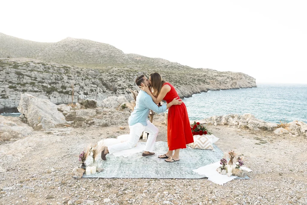Emotional moment during surprises for wedding proposal in Mallorca