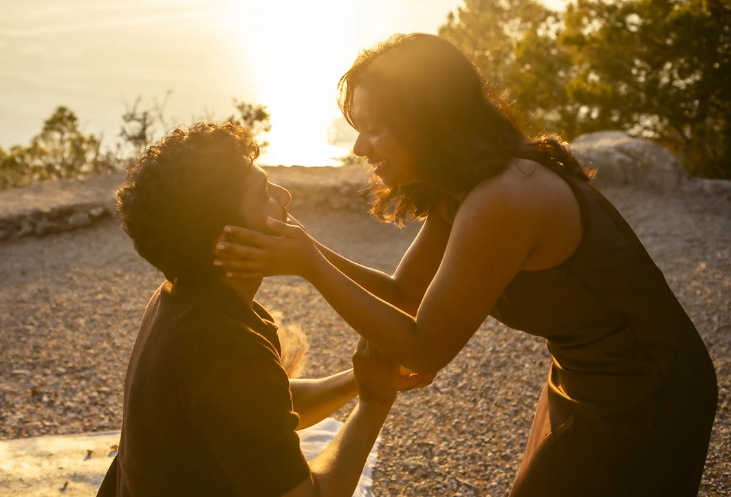 Emotion after marriage proposal in Mallorca.