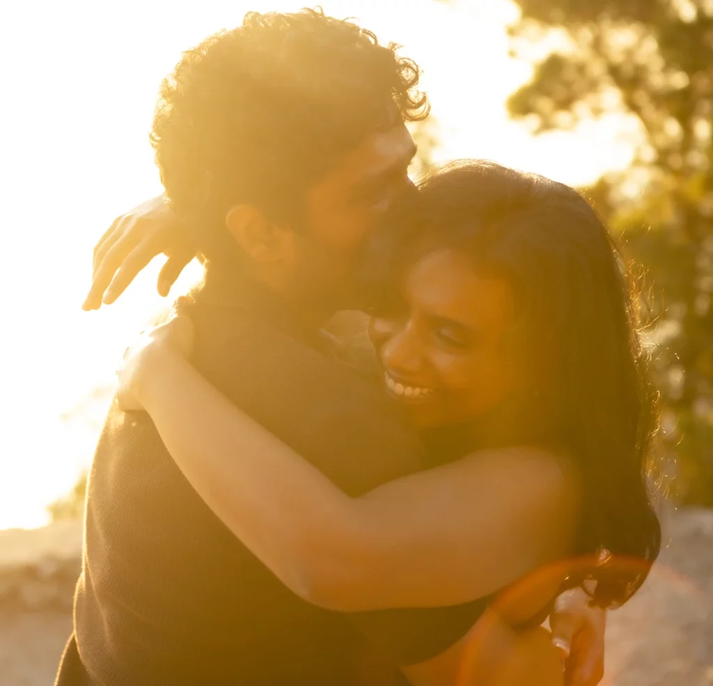 Hugging after a marriage proposal in Mallorca.