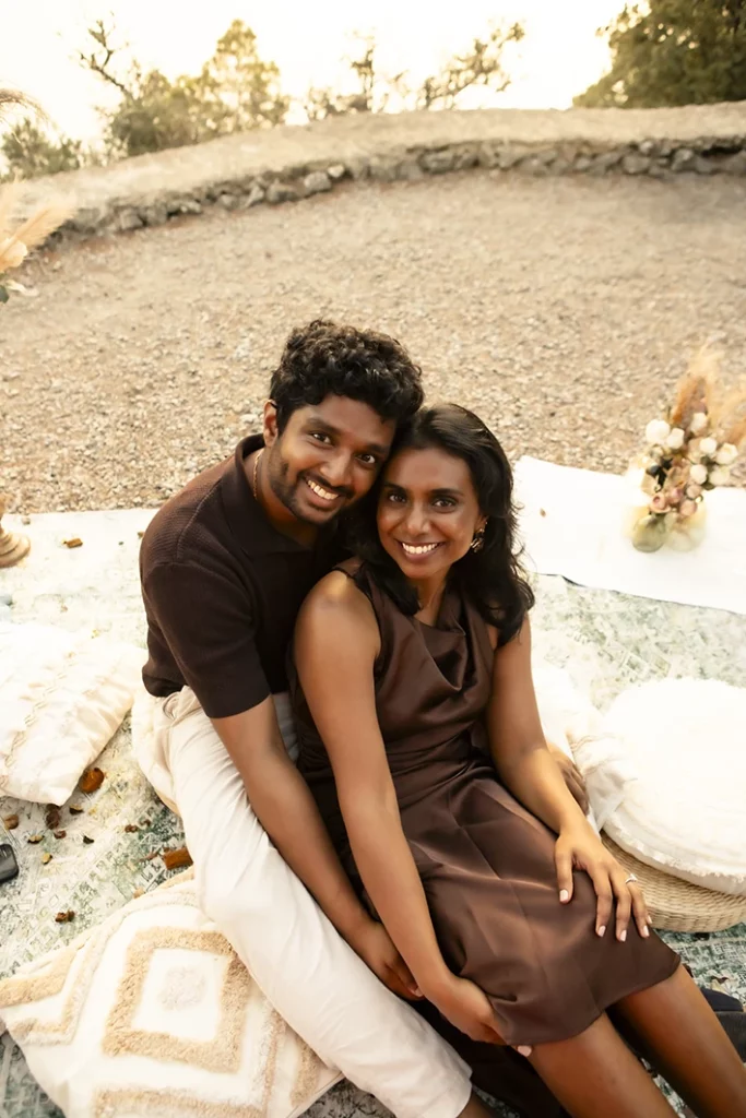 Smiles of happiness after marriage proposal in Mallorca.
