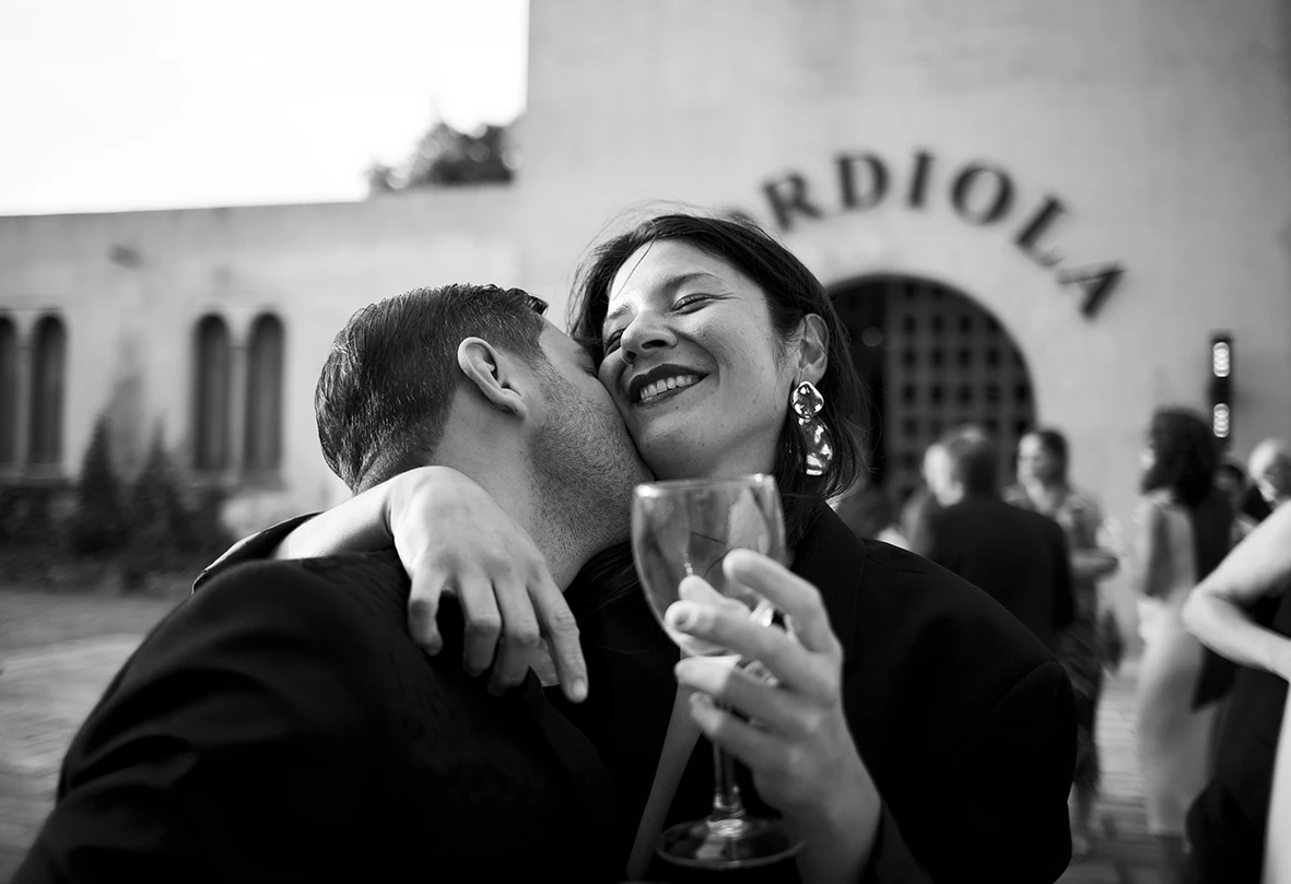 Guests sharing a joyful toast at a wedding in Finca Gordiola Mallorca.