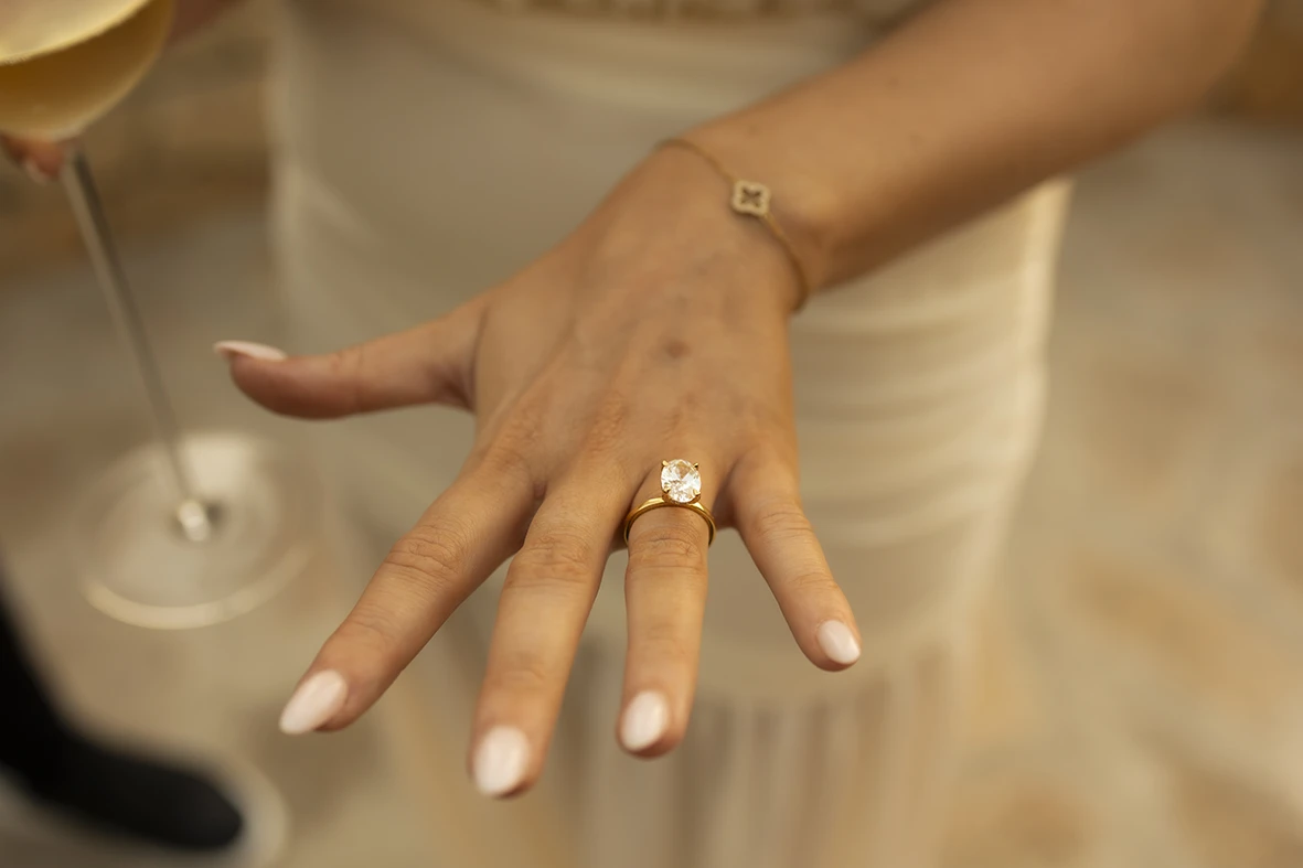 Engagement ring close-up after a proposal in Mallorca.