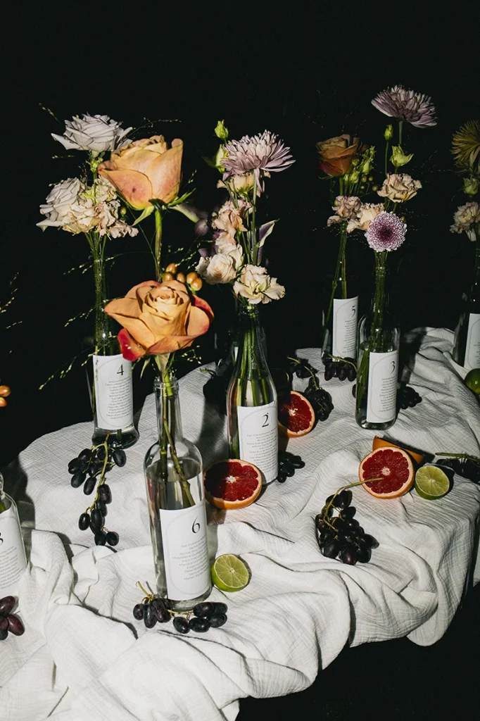 Sitting plan with bottles.