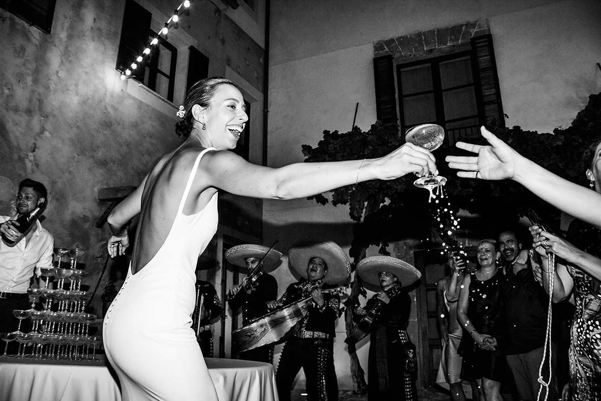 luxury wedding venue in Mallorca Las Barracas bride celebrating with guests