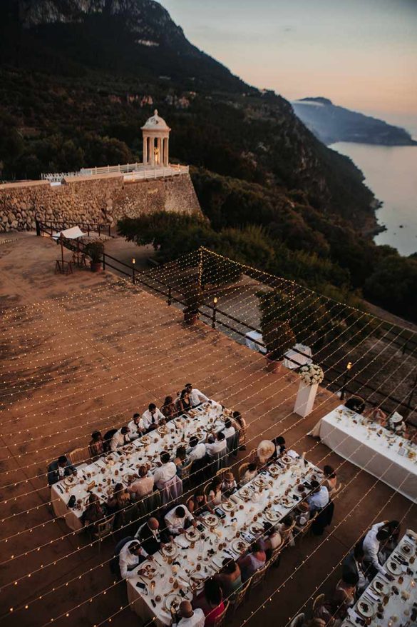 outdoor wedding dinner in Son Marroig Mallorca with sea views