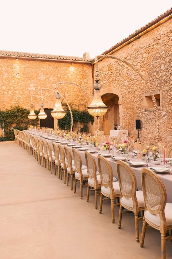 outdoor wedding dinner Son Veri Mallorca long table