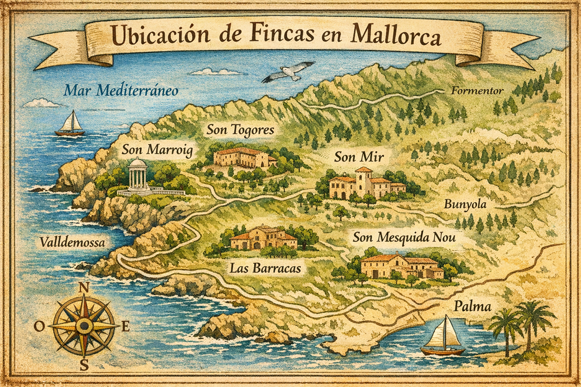 map of wedding venues in mallorca including son marroig son togores son mir son mesquida nou and las barracas