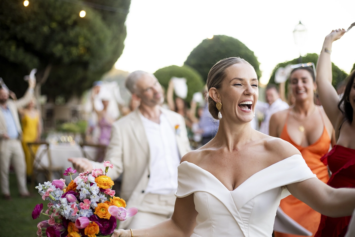 bride smiling emotionally during wedding in Mallorca