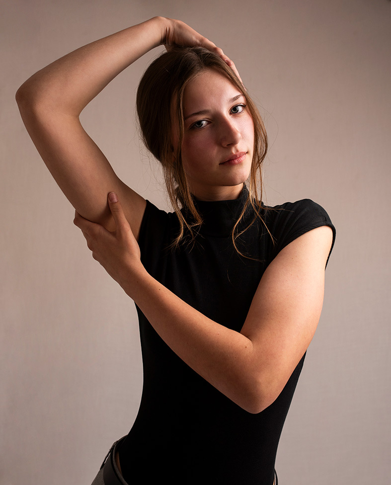 woman posing in studio for portfolio